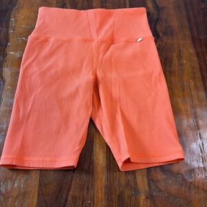 Athleta x Alicia Keys Rib Bike Shorts Orange Coral High Waisted Womens Medium